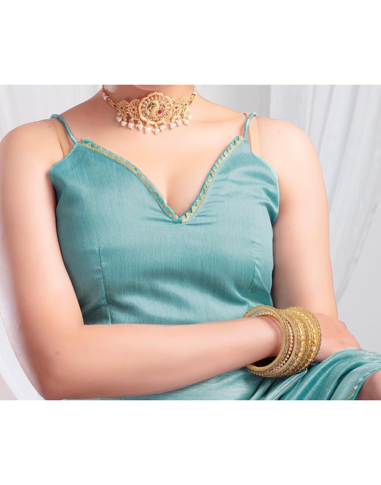 Dull Blue Silk Plain Saree