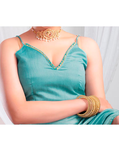 Dull Blue Silk Plain Saree