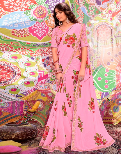 Pink Georgette Printed Saree