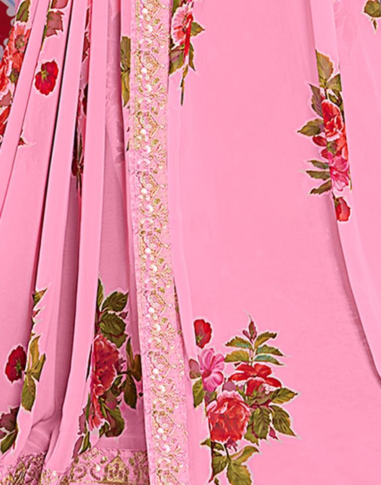 Pink Georgette Printed Saree