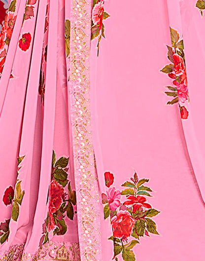 Pink Georgette Printed Saree