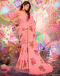 Rose Pink Georgette Printed Saree