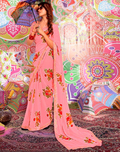 Rose Pink Georgette Printed Saree