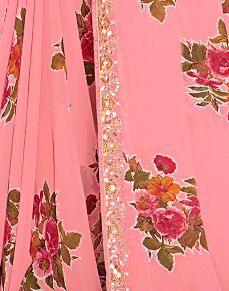 Rose Pink Georgette Printed Saree