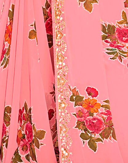 Rose Pink Georgette Printed Saree