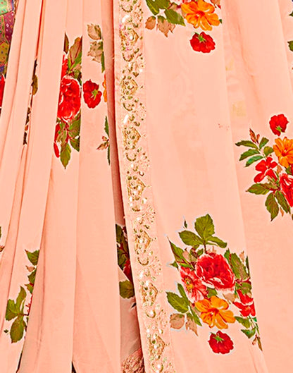 Light Orange Georgette Printed Saree