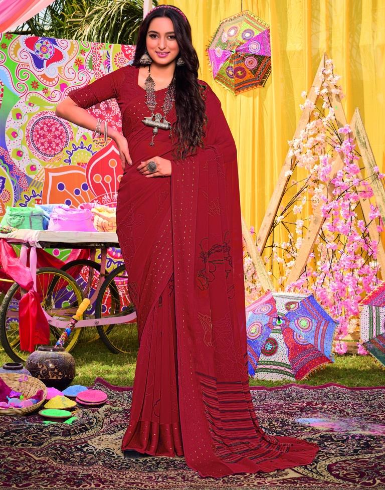 Red Georgette Printed Saree