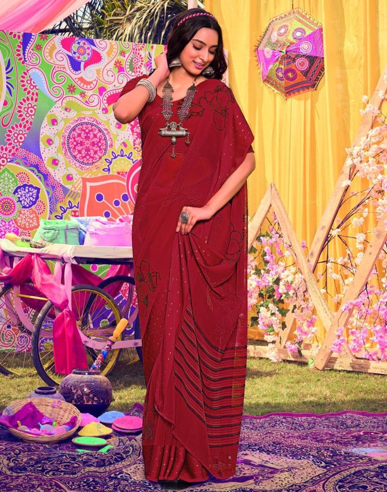 Red Georgette Printed Saree