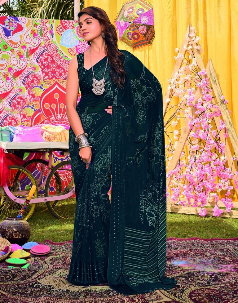 Navy Blue Georgette Printed Saree