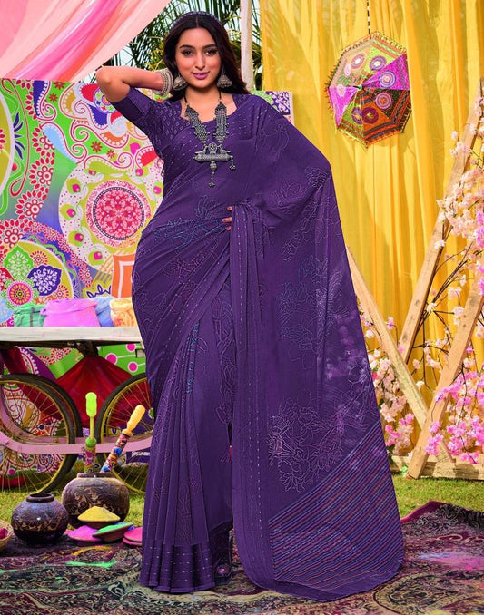 Purple Georgette Printed Saree