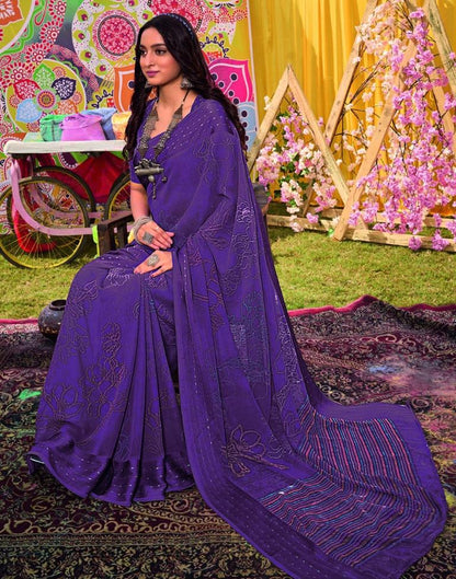 Purple Georgette Printed Saree