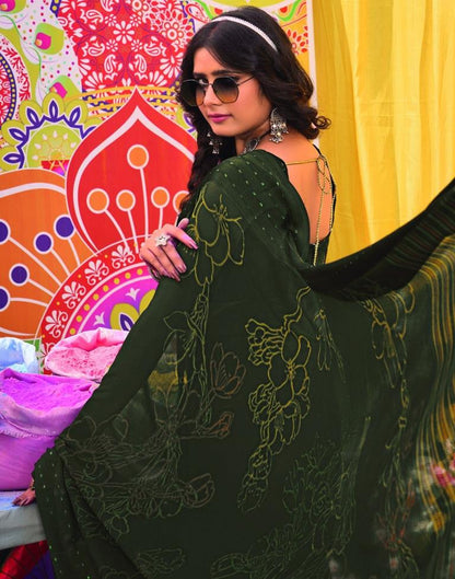 Army Green Georgette Printed Saree
