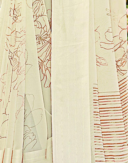 Cream Georgette Printed Saree