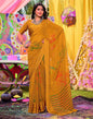 Mustard Yellow Georgette Printed Saree
