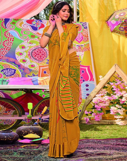 Mustard Yellow Georgette Printed Saree