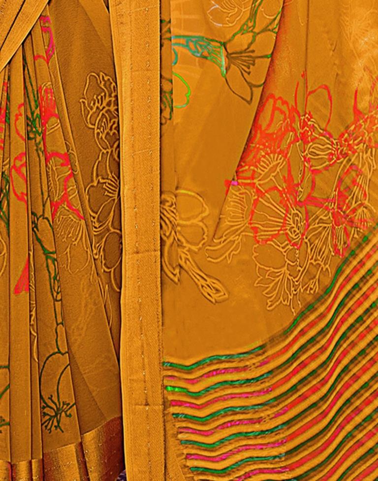 Mustard Yellow Georgette Printed Saree