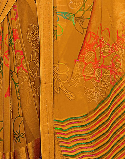 Mustard Yellow Georgette Printed Saree