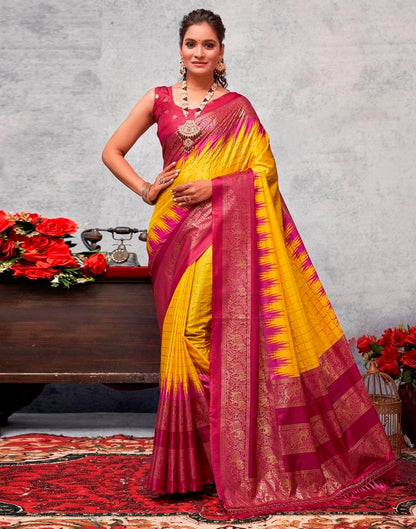 Deep Pink Silk Printed Saree