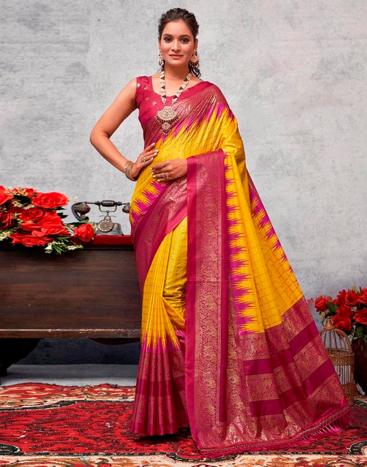 Deep Pink Silk Printed Saree