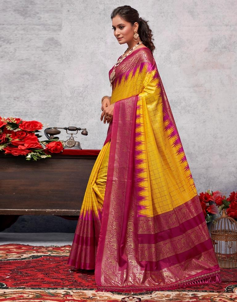 Deep Pink Silk Printed Saree