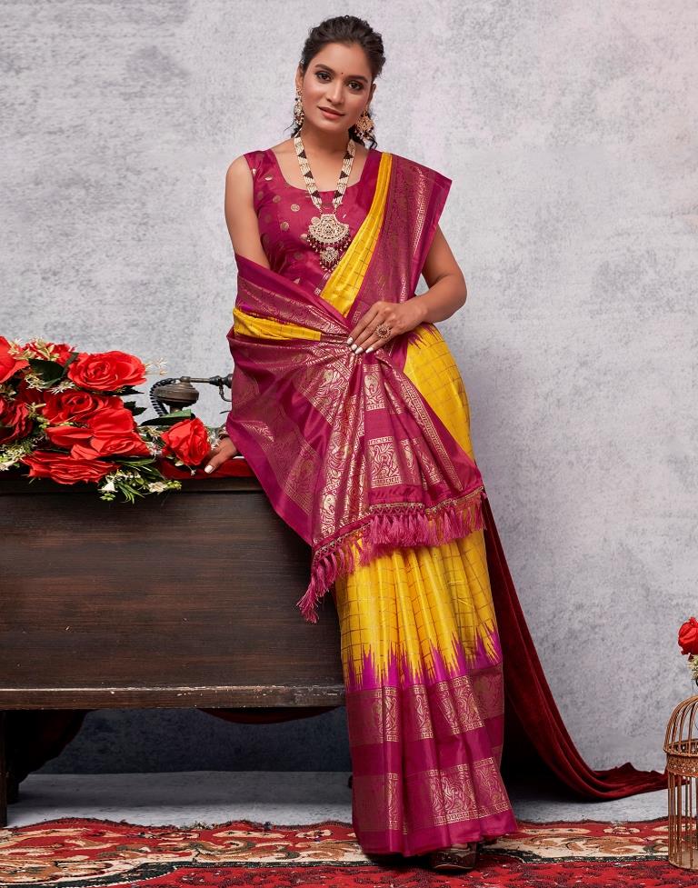 Deep Pink Silk Printed Saree
