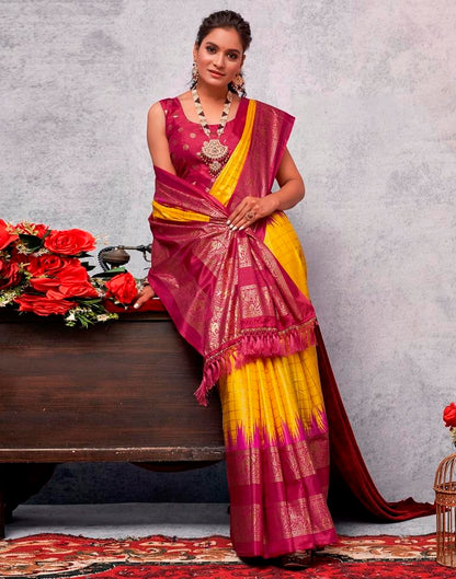 Deep Pink Silk Printed Saree