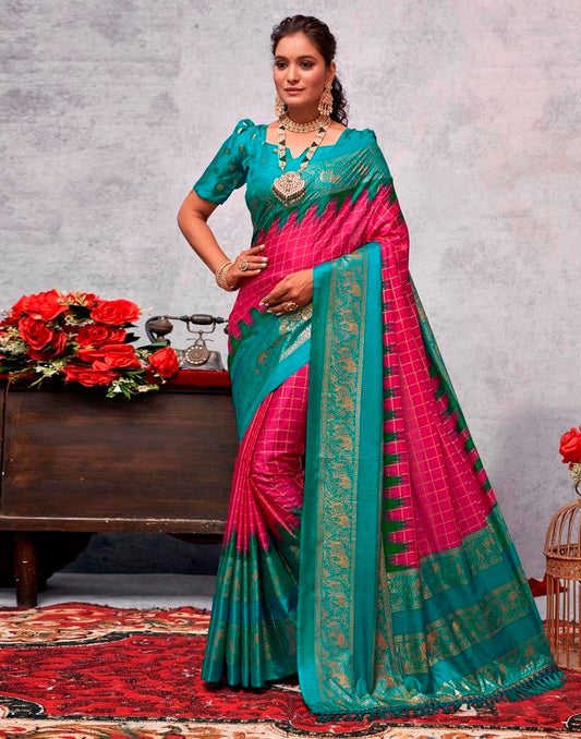 Teal Blue Silk Printed Saree