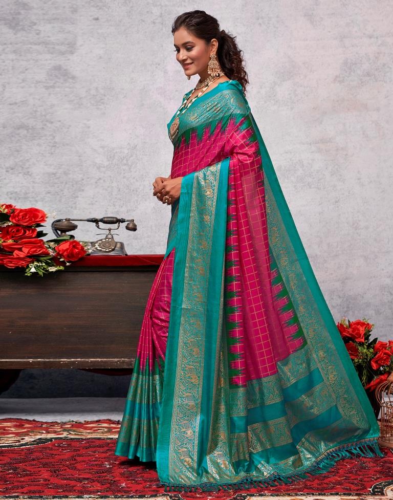Teal Blue Silk Printed Saree