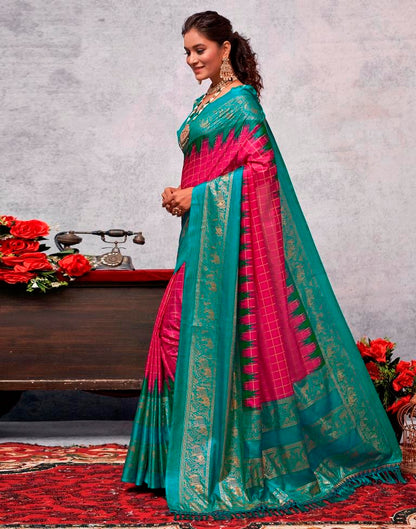Teal Blue Silk Printed Saree