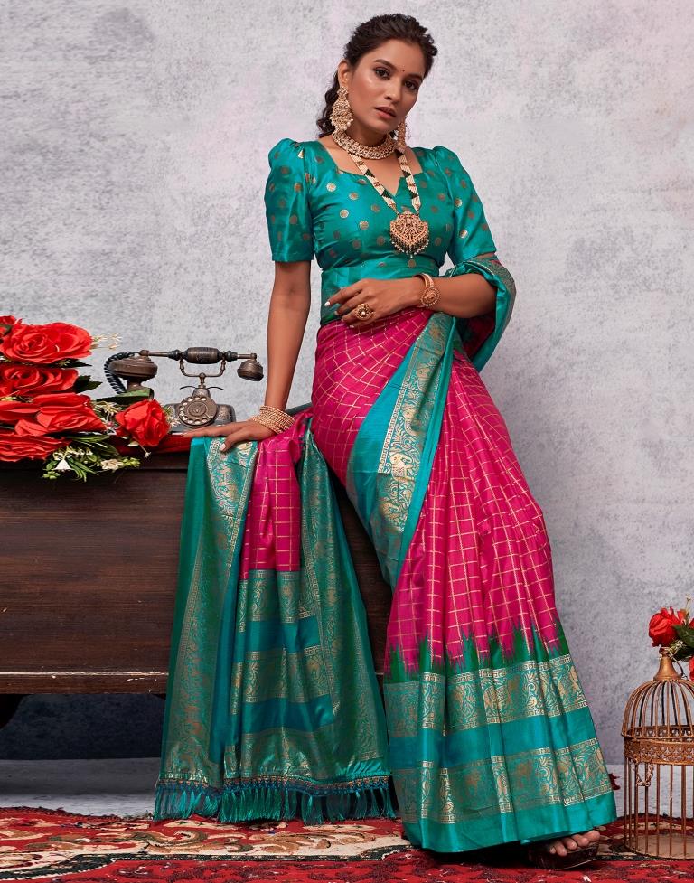 Teal Blue Silk Printed Saree