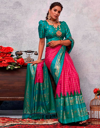 Teal Blue Silk Printed Saree
