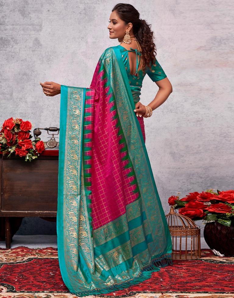 Teal Blue Silk Printed Saree