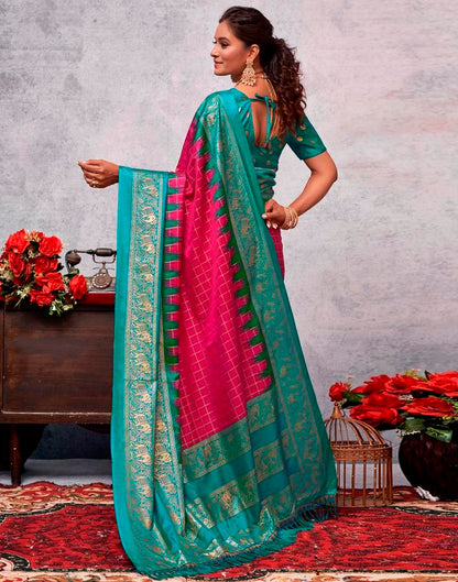 Teal Blue Silk Printed Saree
