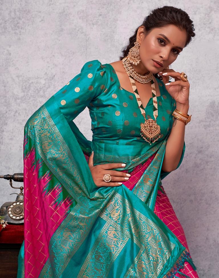 Teal Blue Silk Printed Saree