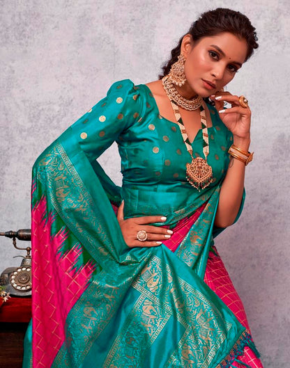 Teal Blue Silk Printed Saree