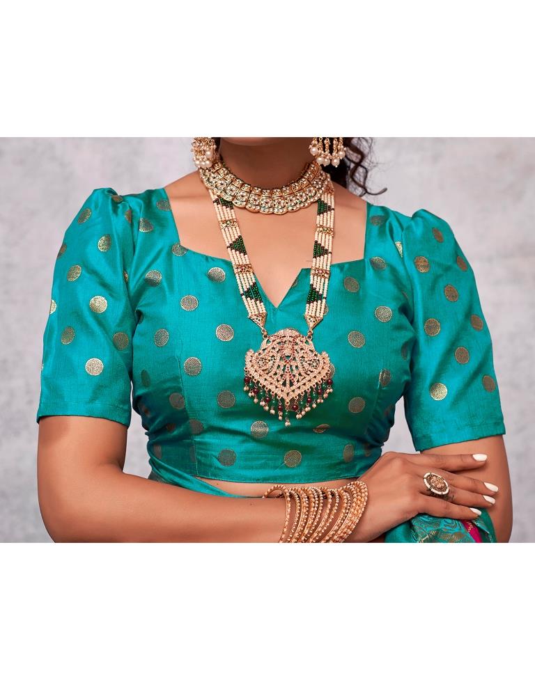 Teal Blue Silk Printed Saree