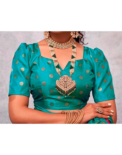 Teal Blue Silk Printed Saree