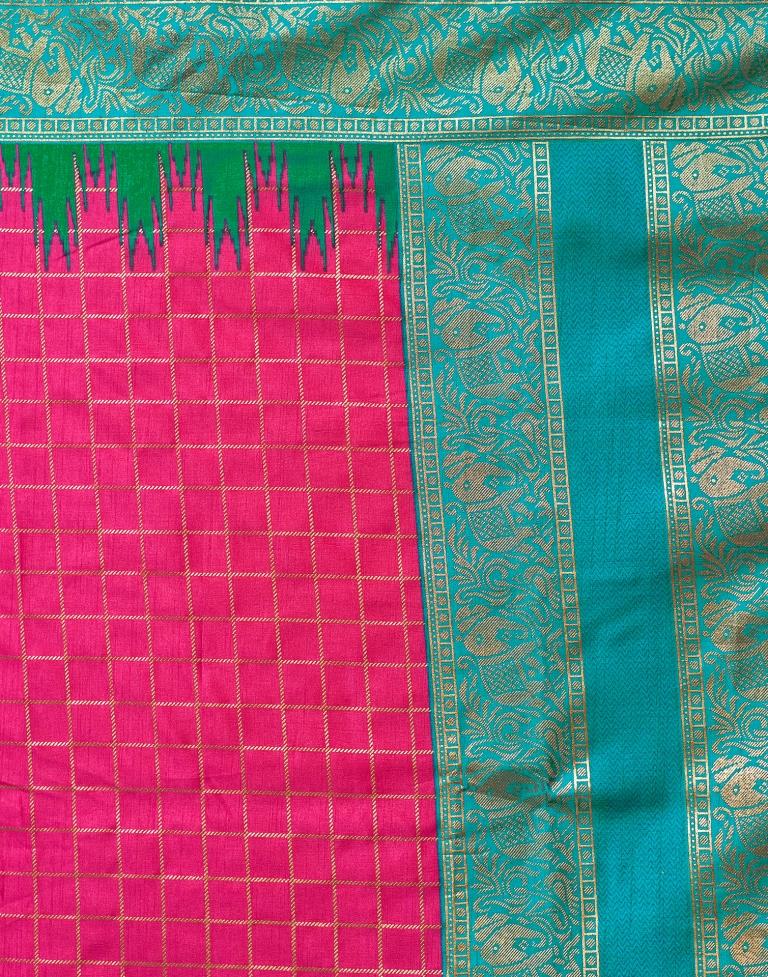 Teal Blue Silk Printed Saree