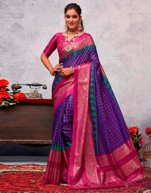 Magenta Silk Printed Saree
