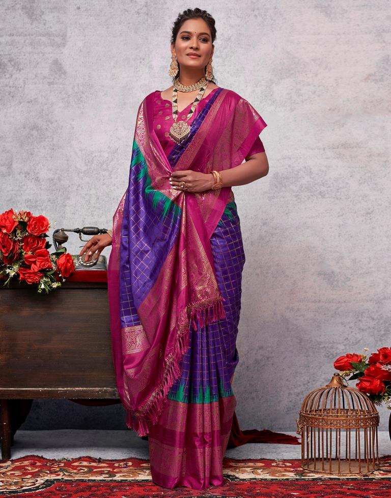 Magenta Silk Printed Saree