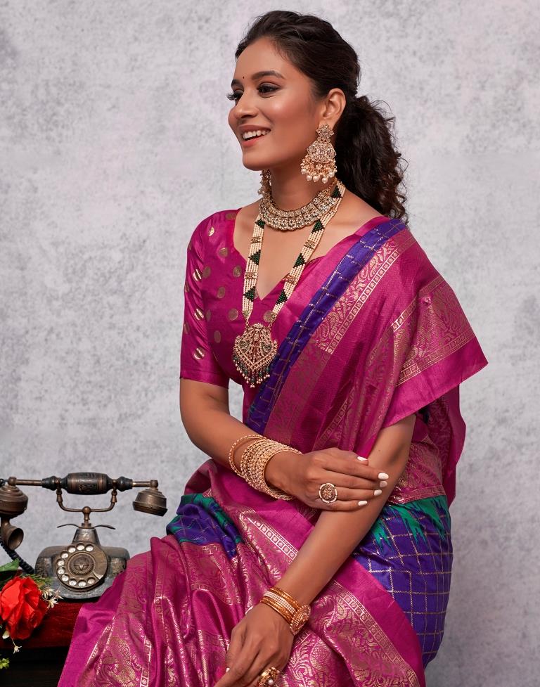 Magenta Silk Printed Saree