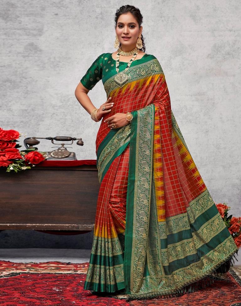Dark Green Silk Printed Saree