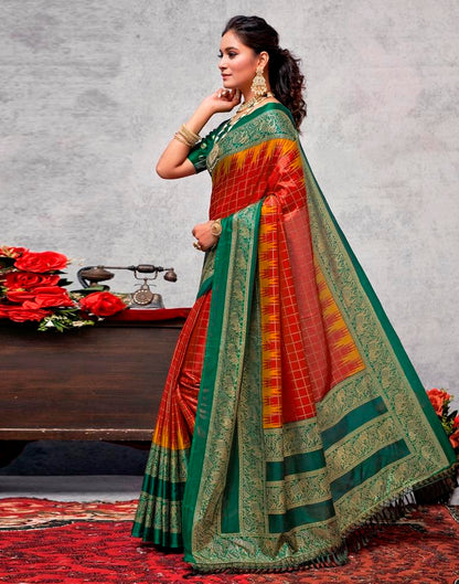 Dark Green Silk Printed Saree