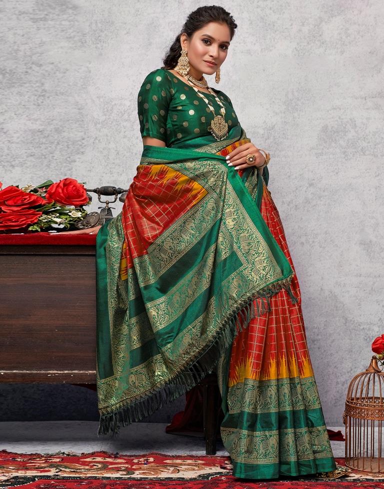 Dark Green Silk Printed Saree