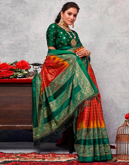 Dark Green Silk Printed Saree