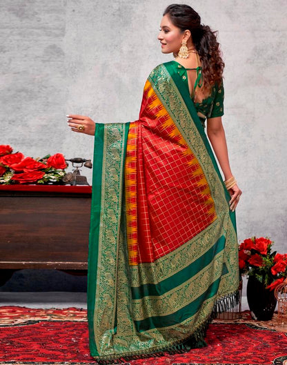 Dark Green Silk Printed Saree