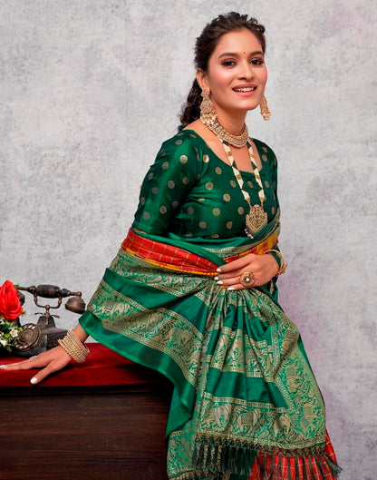 Dark Green Silk Printed Saree