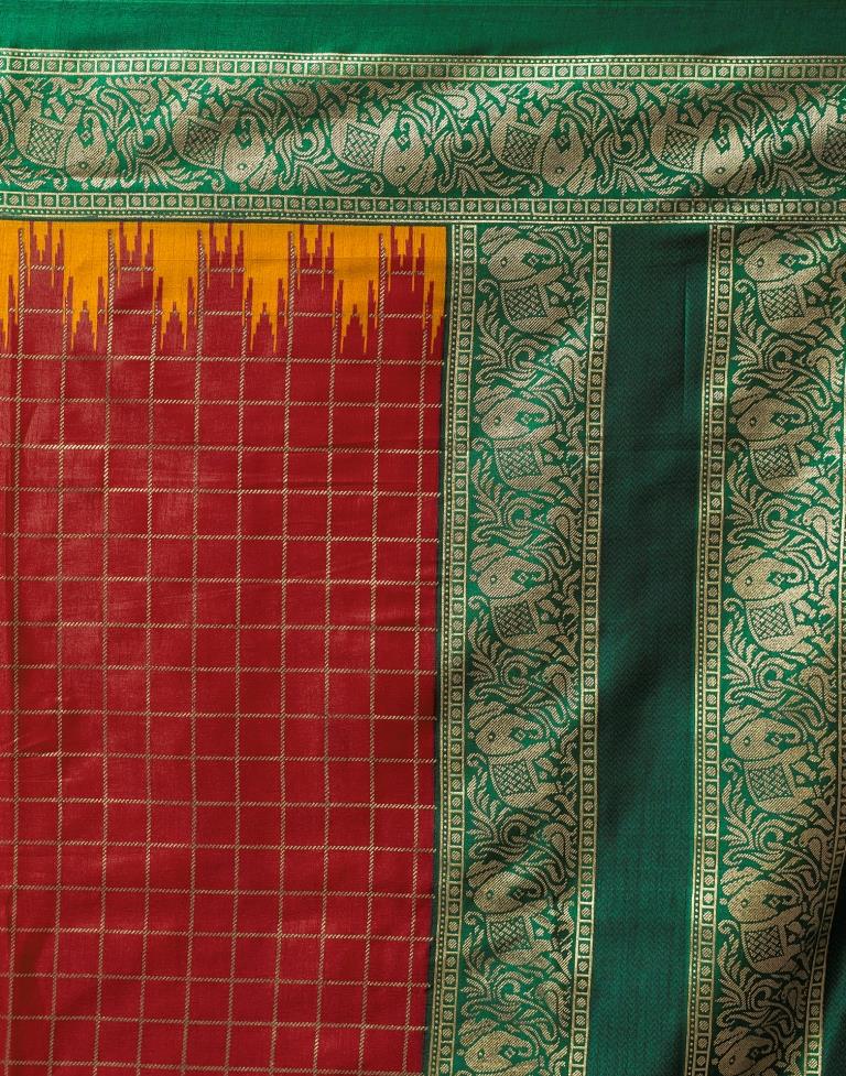 Dark Green Silk Printed Saree