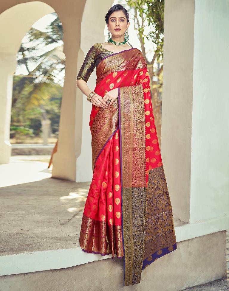 Navy Blue Silk Woven Saree