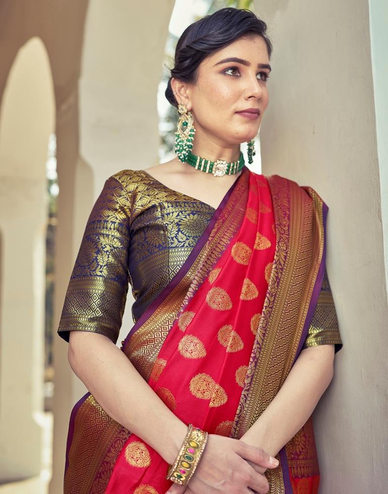 Navy Blue Silk Woven Saree